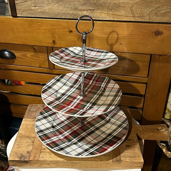 Pottery Barn Other - Pottery Barn Plaid 3 Tier Desert Stand BNWT